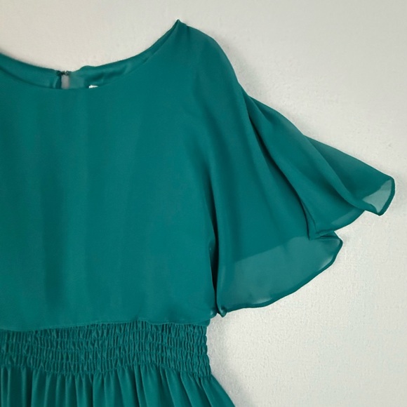 Danny & Nicole Dress Women's Size 6 Teal Midi Dress with Flowy Sleeves Pleated - Picture 5 of 11